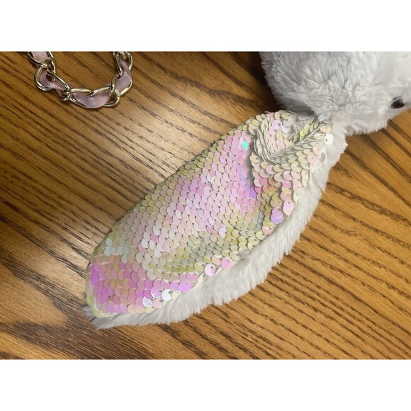 White with sqeuins Bunny Rabbit Plush Purse Gold Strap 8” X 10” - for children - Picture 11 of 12